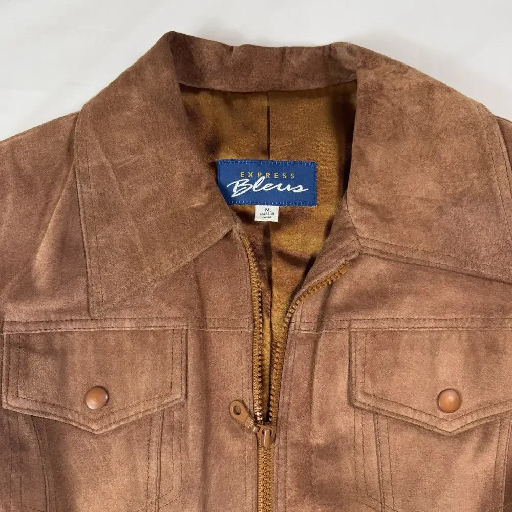 Express Bleus Vintage 90's Mauve Brown Suede Trucker's Jacket